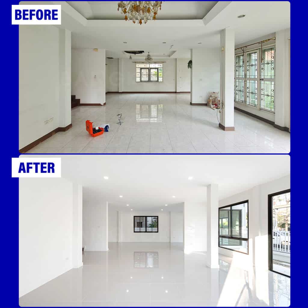 #รีวิวผลงานการรับฝากขายบ้านพร้อมบริการรีโนเวทที่ผ่านมา!
โครงการ นนทรี4 พระราม5
บ้านหลังนี้ออกแบบใหม่ทั้งหมด โดยเน้นการปรับปรุงพื้นที่ใช้สอยให้มีความลงตัว
และรองรับการใช้งานได้หลากหลายมากขึ้น มีการปรับโครงสร้าง ดีไซน์ใหม่ช่วยให้บ้านดูโปร่งโล่ง
และ Modern ยิ่งขึ้น นอกจากนี้ เรายังให้ความสำคัญกับการเพิ่มฟังก์ชันการใช้งานที่ตอบโจทย์ไลฟ์สไตล์คนรุ่นใหม่
พื้นที่พักผ่อนที่สะดวกสบาย และห้องที่สามารถปรับเปลี่ยนได้ตามต้องการ บ้านที่ผ่านการรีโนเวทอย่างมืออาชีพ ช่วยให้การขายเร็วและได้ราคาดี!